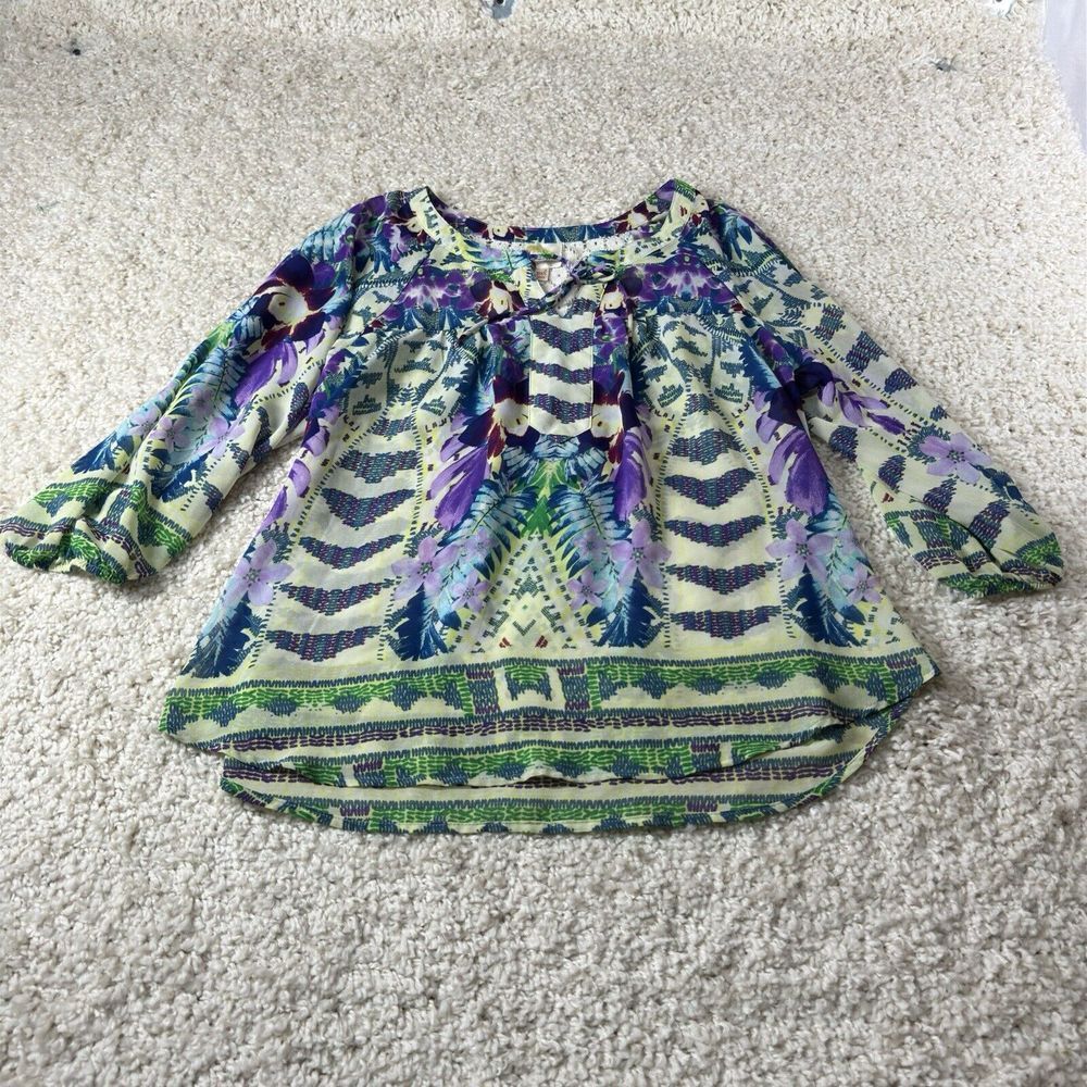 Figueroa & Flower Blouse Top Women petite XL Multi Floral Long Sleeve V Neck